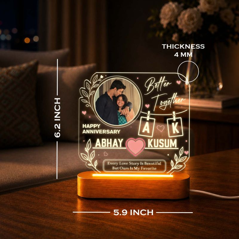 Personalized Anniversary Theme Photo Lamp for Couples Gift for Husband Wife, Anniversary, Valentine’s Day & Wedding Gift Warm White Lamp